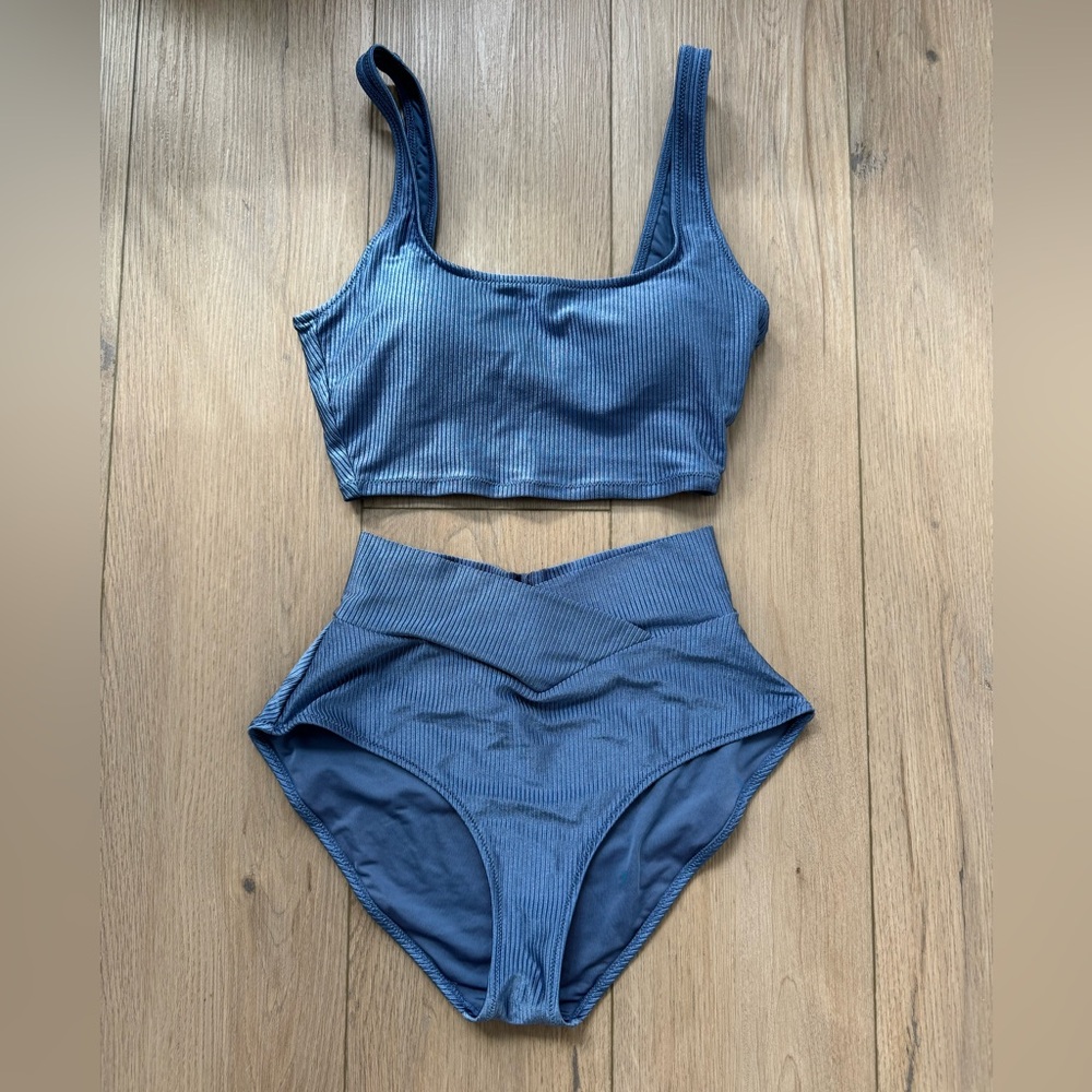 Aerie Shine Blue Ribbed Swimwear/Bikini